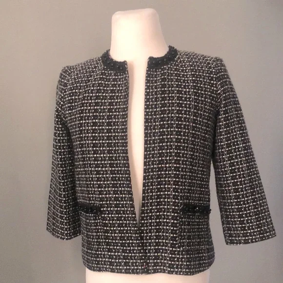 Women's Black and White Tweed Jacket - Picture 3 of 14